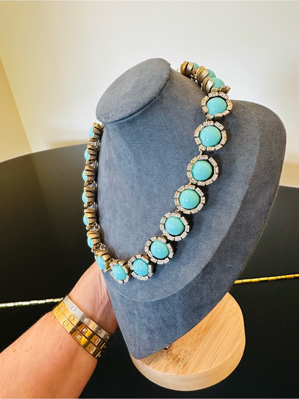 J.Crew Vintage Retro Spring Summer Turquoise CZ Water Lily Statement Necklace - Picture 7 of 17